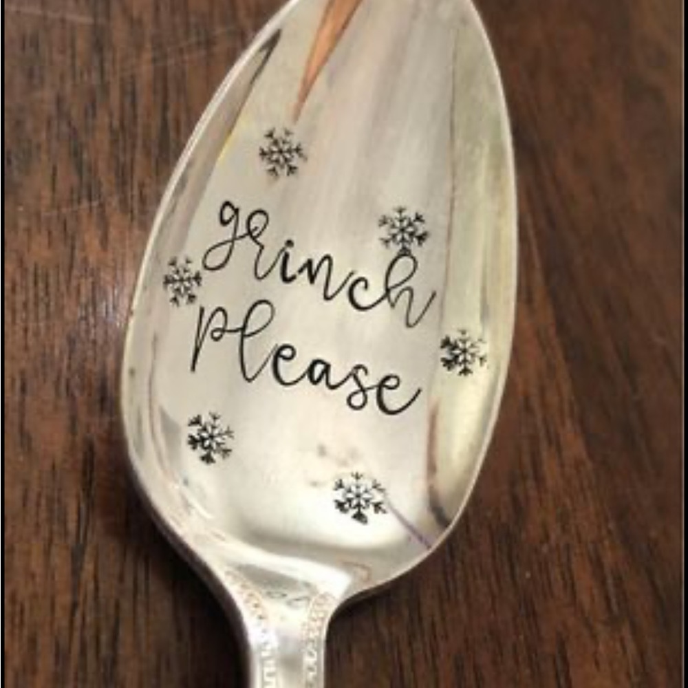 Hand stamped spoon from the Sassybarn “Grinch Please”